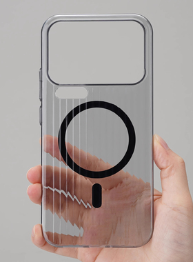 墨水黑色瓦楞硬壳适用小米17pro手机壳max磁吸Magsafe无线充电15/14ultra大孔13红米K80/K70透明K60pro保护套