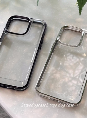 经典黑色白色边框适用三星S23Ultra手机壳S24+轻奢简约风S22/S21透明A53电镀A72硬壳A54耐脏A22不会黄A33防摔