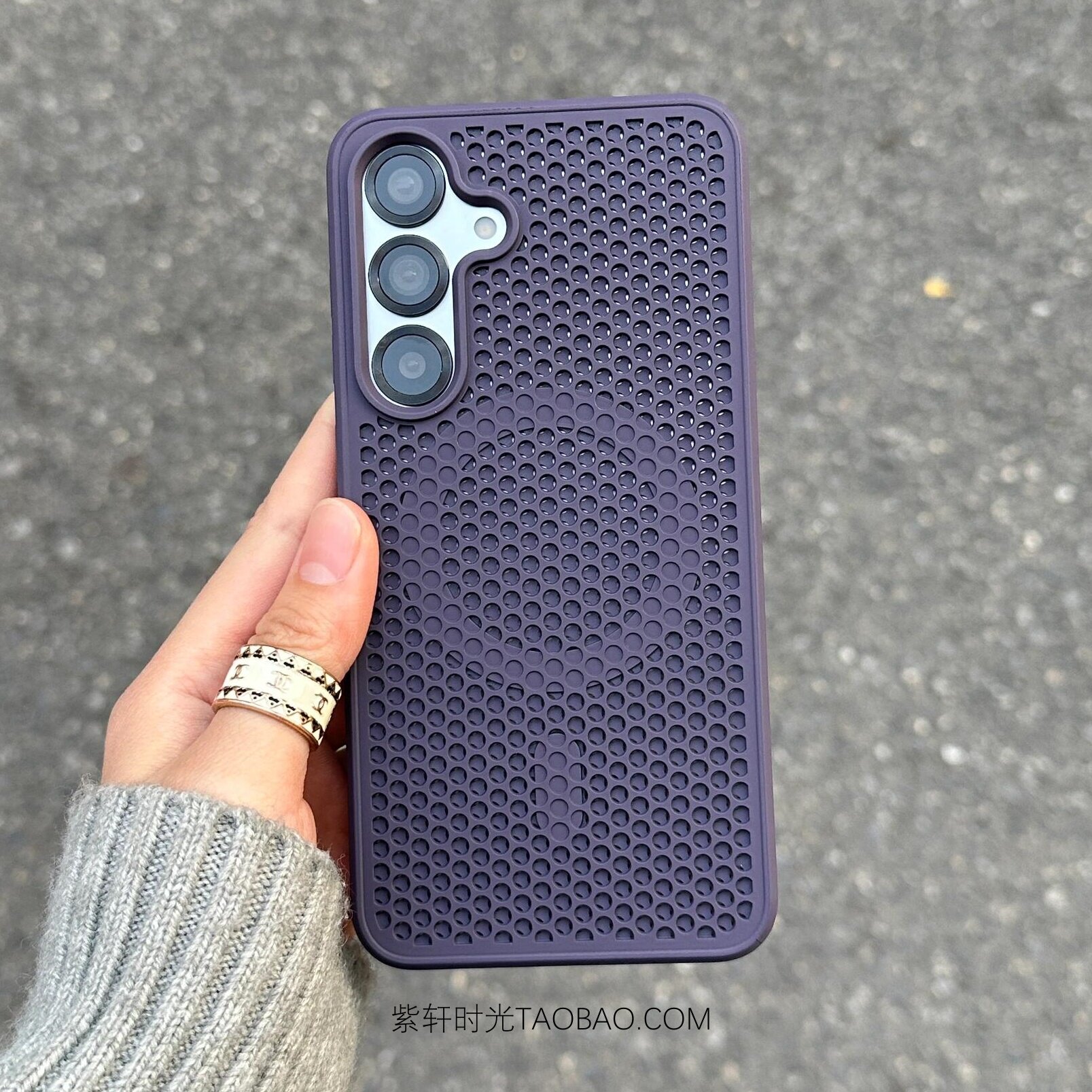 镂空网孔透气散热磁吸适用三星S25手机壳S24+暗紫色S25Ultra肤感磨砂S23FE大孔Magsafe无线充电S22ultra防摔