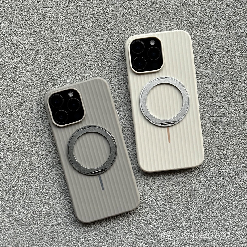 合金属360旋转磁吸指环支架适用iPhone17苹果16ProMax手机壳15pro无线Magsafe充电14/13灰白色瓦楞抗指纹手汗