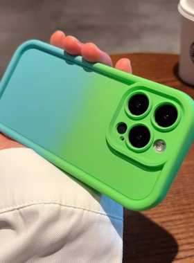 K60至尊版蓝绿渐变适用小米14/13手机壳11红米note13/10撞色9拼接12精孔K50全包K40防摔K30肤感磨砂Pro高级感