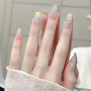 糖果罐里好多颜色夏日清新小花花冰透光疗美甲纯手工穿戴式 成品甲