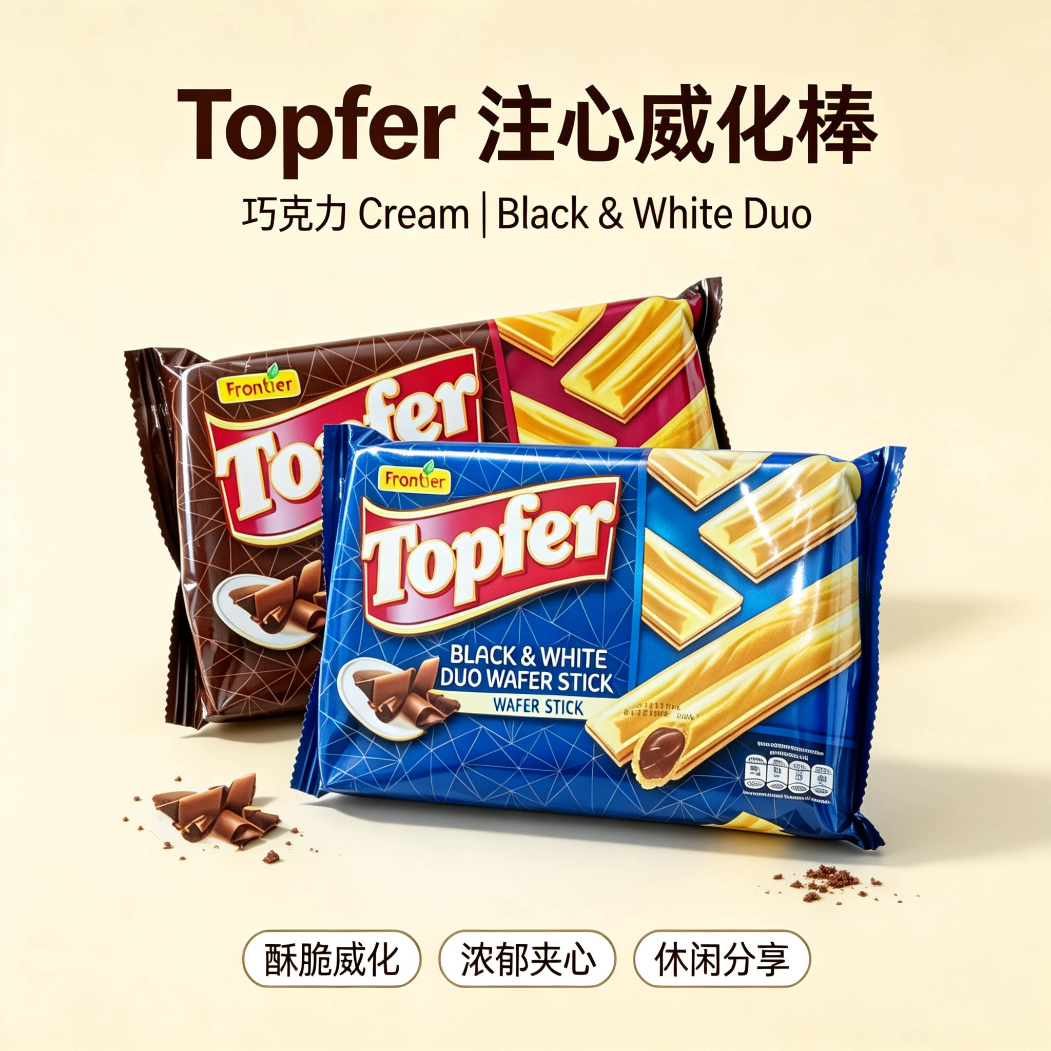 Topfer 威化棒 巧克力黑白双重味夹心威化饼干进口休闲下午茶零食
