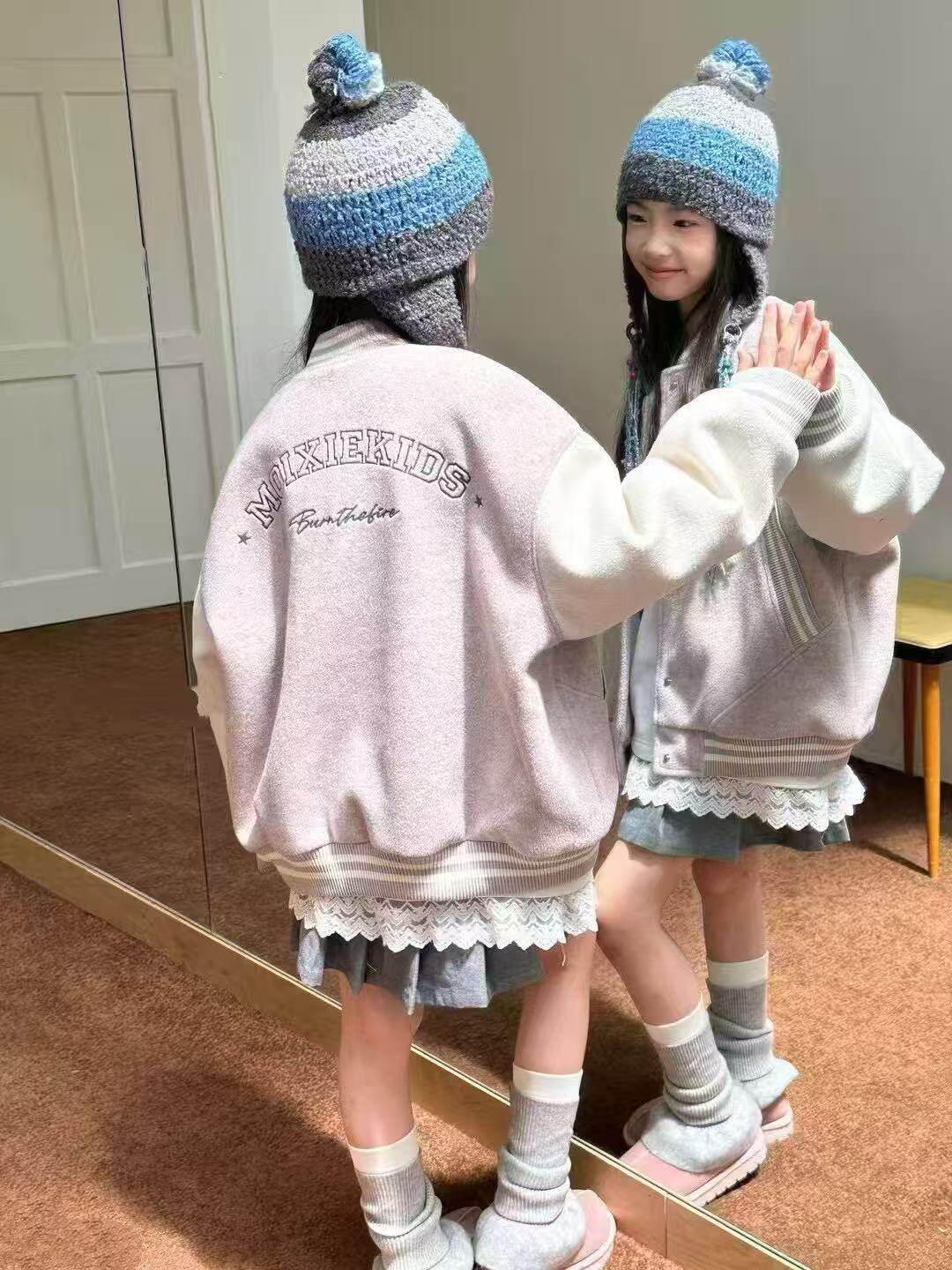 木莎正版女童棒球服外套新款洋气中大童加绒加厚保暖上衣潮牌年货