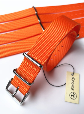18mm20mm22mm NATO 北约帆布尼龙表带 户外清凉色橙色方形扣薄款