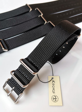 18mm20mm22mm24mm NATO北约帆布尼龙表带 潜水表 黑色 方形扣薄款