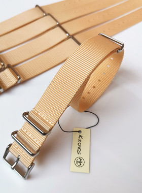 18mm20mm22mm24mm NATO 北约帆布尼龙表带 户外米黄色 方形扣薄款