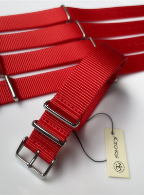 18mm20mm22mm24mmNATO 北约帆布尼龙表带 大红色中国红方形扣薄款