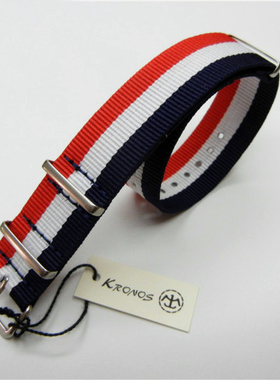 18mm20mm22mm24mm NATO北约帆布尼龙表带 法国旗红白蓝色合简约表