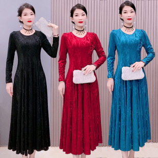 2088八大片117公分加厚打底连衣裙中老年气质长裙时尚 显瘦裙子