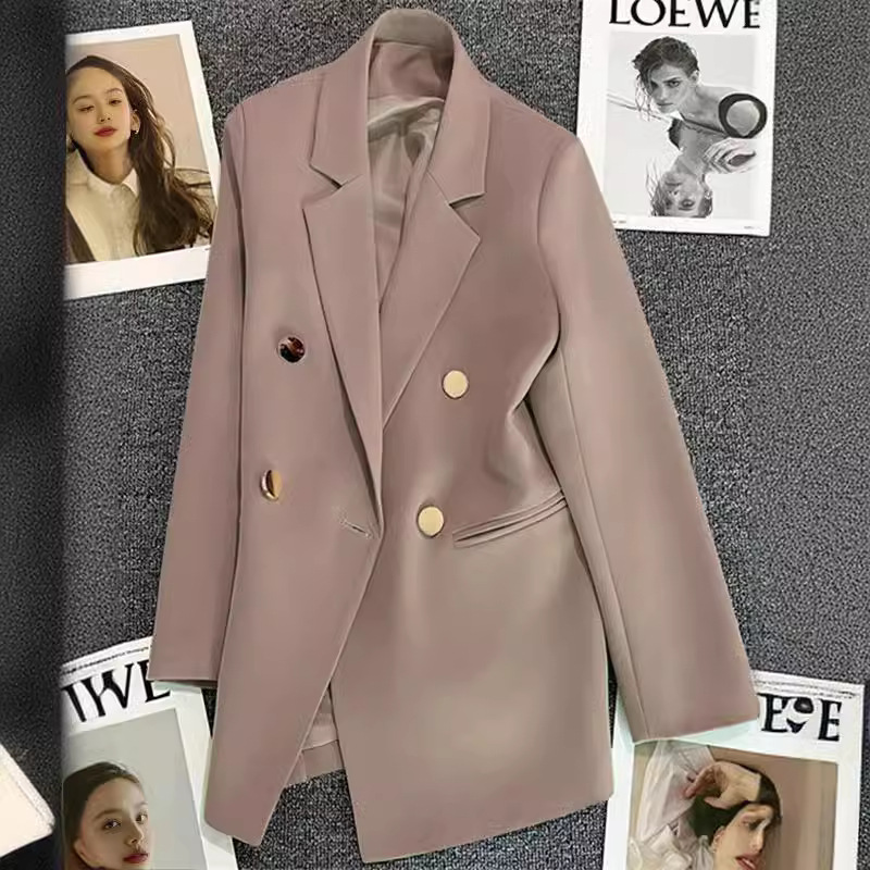 金属扣咖啡色西装外套女2024春秋季新款韩系高级感气质流行西服