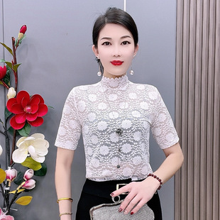 内搭假领子上衣小衫 半高领短袖 打底衫 t恤背心衬衫 纱衣衬衣 蕾丝衫