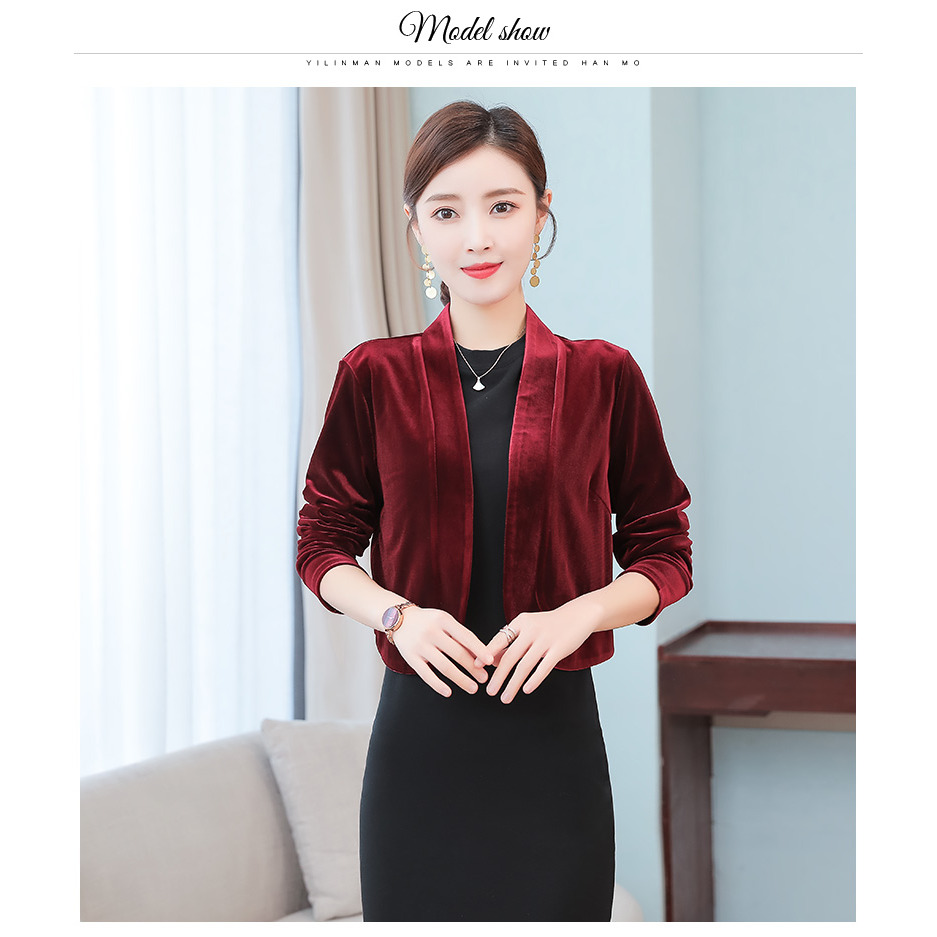 旗袍外搭女2025新款小披肩外套开衫春秋季优雅长袖金丝绒小西服