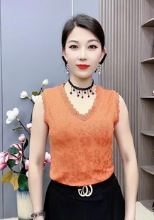 內搭洋氣無袖 夏季 百搭吊帶女打底背心媽媽裝 提花氣質小衫 背心 修身