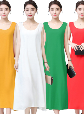 夏女吊带背心裙棉绸打底裙衬裙连衣裙子内搭外穿长裙a字裙绵绸韩
