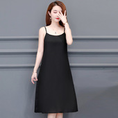 时尚 内搭吊带裙中长款 过膝裙子雪纺A字裙吊带长裙大码 妈妈连衣裙