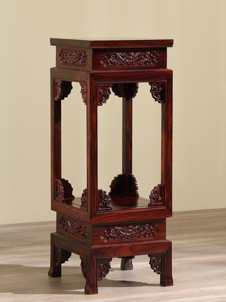 高端红木中式客厅花架阔叶黄檀入户花几印尼黑酸枝实木质花盆架子