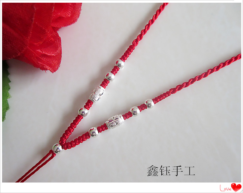 纯银珠珠手编手工编织项链绳可调绳
