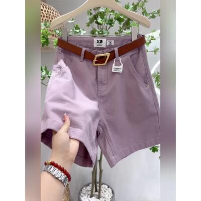 紫色牛仔短裤女a字2025新