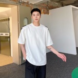 夏季简约韩版纯色垫肩皮袢设计圆领短袖男T恤雅痞休闲半袖157P70，男装T恤，星座901-1（原C217）