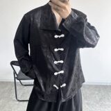 春季小众改良中式缎面提花复古盘扣翻领长袖男女衬衣暗黑123P85，男装衬衫，星座901-1（原C217）