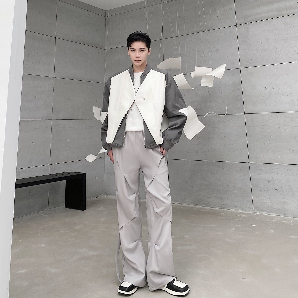 冬加厚毛呢棉衣拼接棒球领男夹克棉衣立体纹理痞帅皮衣129-1P165,男装棉衣,星座901-1（原C217）