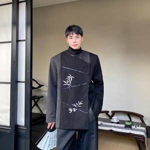 冬季中式加厚毛呢西服外套复古绣花拼色男女风立领上衣193P165图片