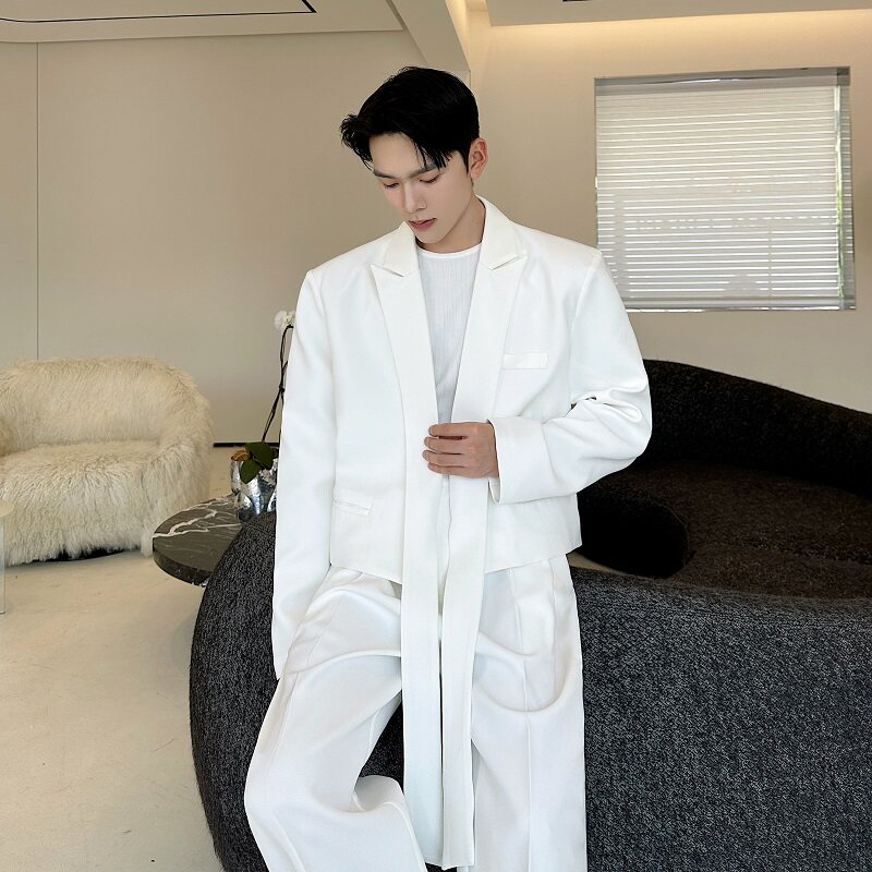 秋季潮流新款套装简约短款飘带西服直筒长裤两件套231P235,男装西服套装,星座901-1（原C217）