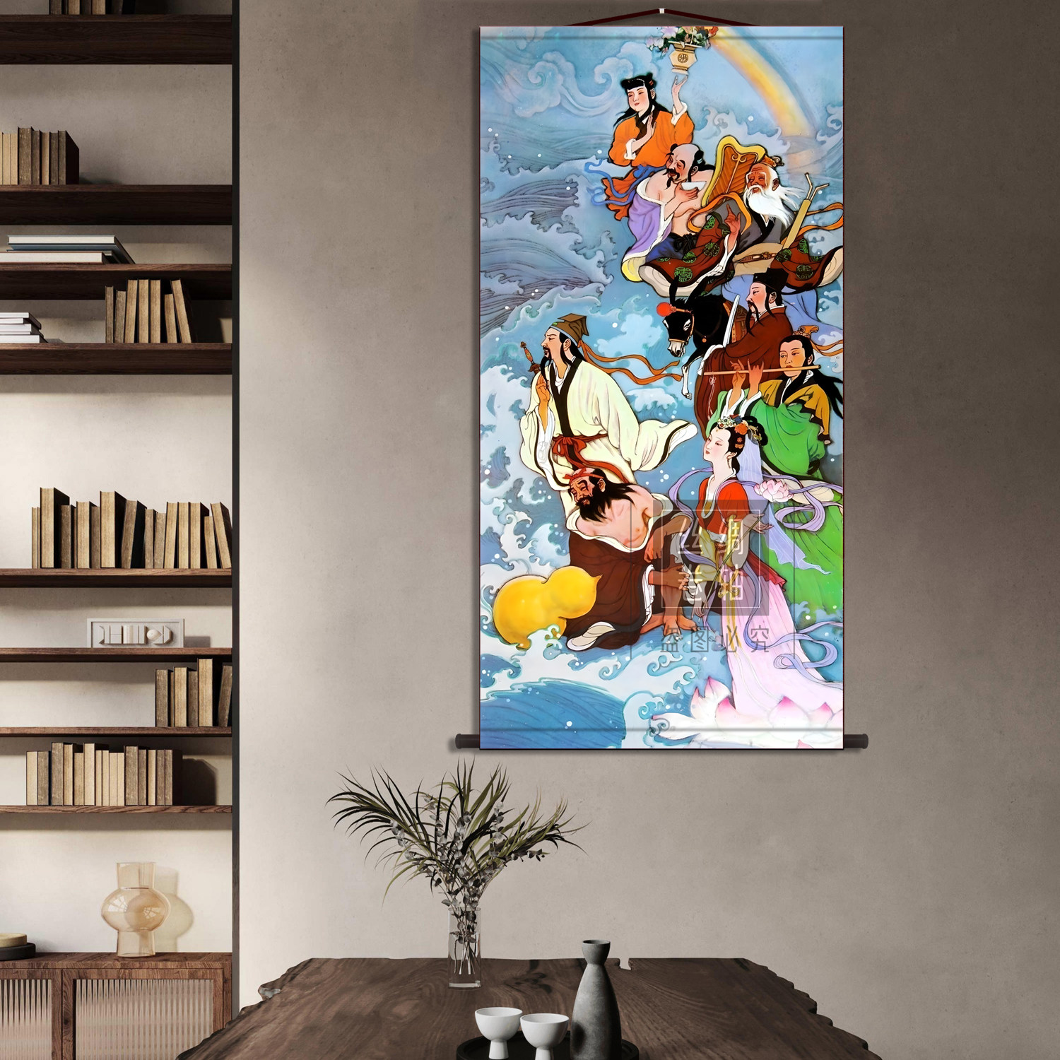 经典八仙过海画像神仙八仙图客厅玄关风水招财装饰丝绸卷轴挂画