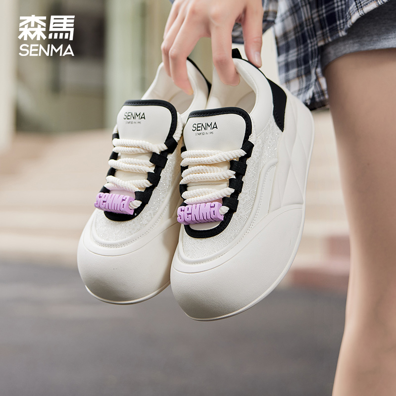 森马网面小白鞋女2025新款夏季透气百搭学生厚底增高运动休闲板鞋