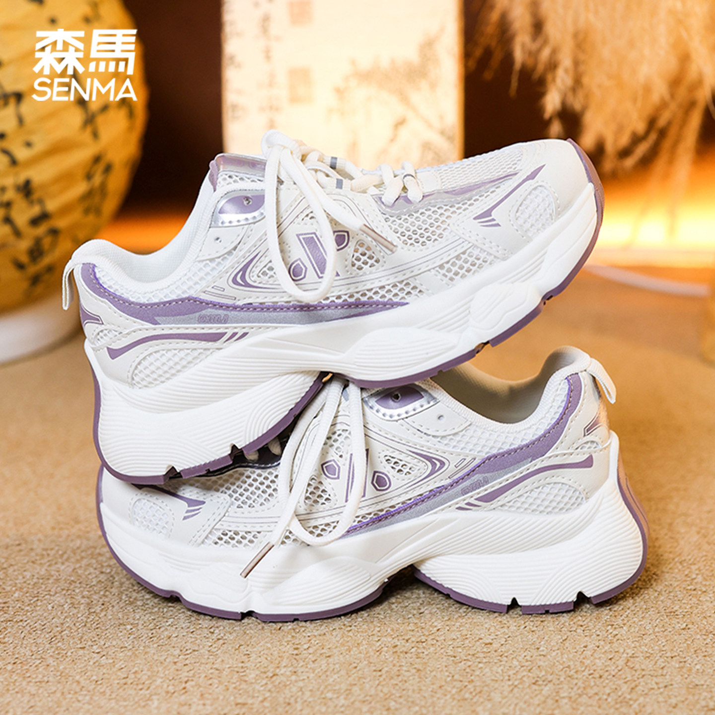 森马夏季网面透气厚底老爹鞋女图片
