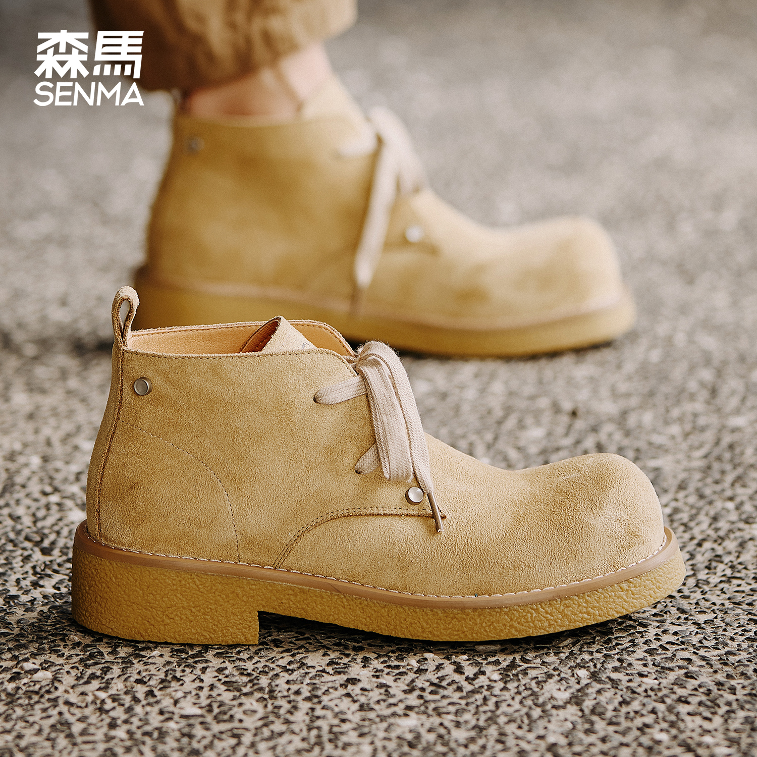 森马高帮德比鞋男2025秋季新款英伦风短靴马丁靴厚底增高休闲鞋子