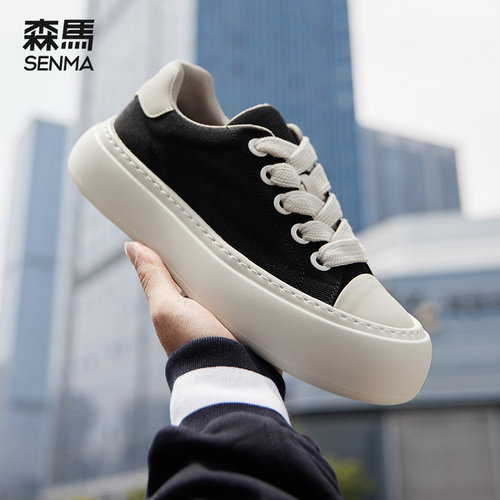 森马黑色厚底增高板鞋