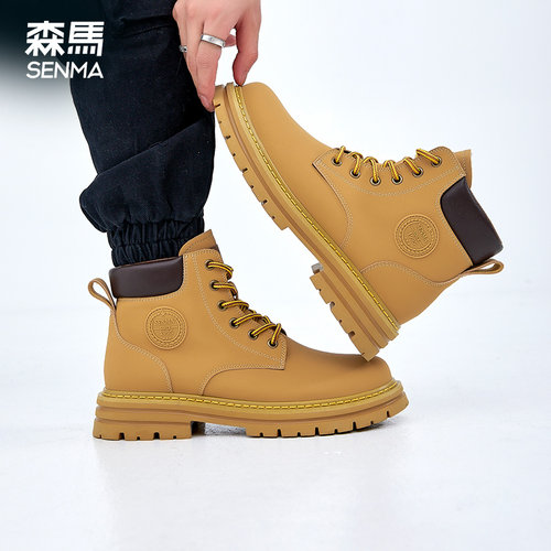 森马马丁靴男高帮工装大黄靴