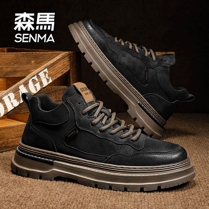 森马马丁靴男款2026新款冬季英伦风复古工装靴男士增高厚底皮靴W
