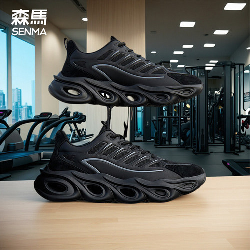 森马黑色老爹鞋男2025新款高级感潮流百搭厚底增高健身休闲运动鞋