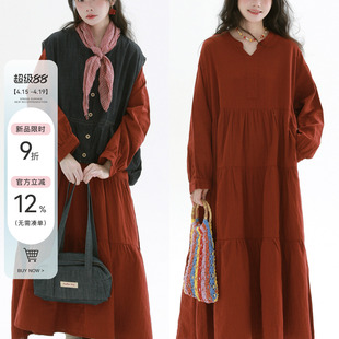 稀有RARE 蛋糕连衣裙淑女风文艺复古气质圆领显瘦大摆叠穿长裙女