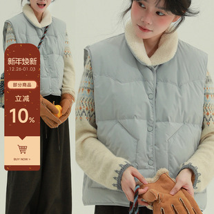 稀有RARE 摇粒绒翻领羽绒50绒马甲复古文艺休闲百搭保暖马夹 暖气