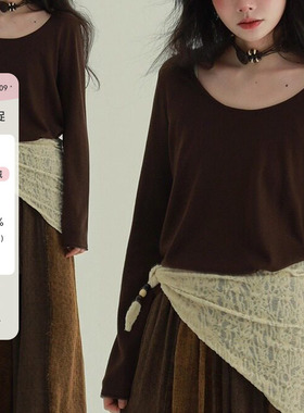 稀有RARE 搭配王者U领针织打底衫文艺复古休闲小众设计长袖上衣女