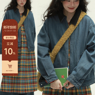 稀有RARE 牛仔蓝灯芯绒领子夹克文艺复古休闲宽松舒适简约牛仔衣