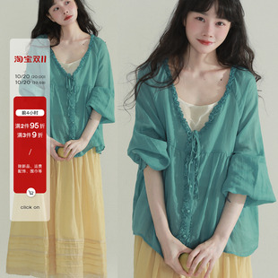 稀有RARE 苎麻花边系带防晒罩衫日系休闲文艺宽松小众气质上衣女