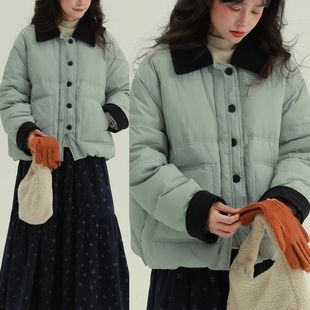 稀有RARE“云朵暖冬”灯芯绒翻领羽绒服女短款韩版小个子休闲外套