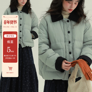 稀有RARE“云朵暖冬”灯芯绒翻领羽绒服女短款韩版小个子休闲外套