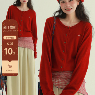 稀有RARE 文艺复古休闲百搭小众设计舒适上衣女 胸口刺绣针织开衫