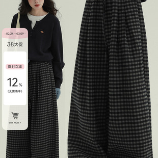 稀有RARE“发热神裤”加绒格子裤复古文艺舒适百搭秋冬休闲阔腿裤