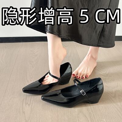 内增高小码软皮尖头玛丽珍鞋3334