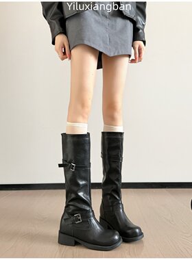 黑色内增高加绒骑士靴女长筒3334