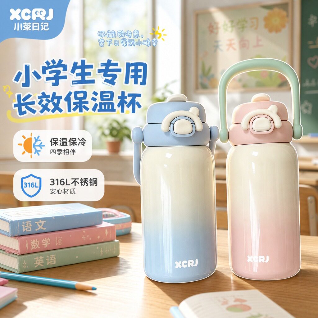 开学季小学生专用保温杯防漏耐摔双饮设计上学大容量水杯 FX