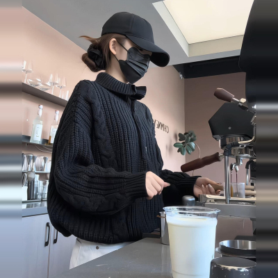 黑色高领毛衣外套女秋冬季2025新款小香慵懒风高级感针织开衫上衣