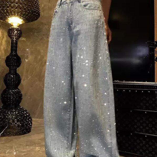 李婉君满天星闪钻烫钻牛仔裤女复古宽松